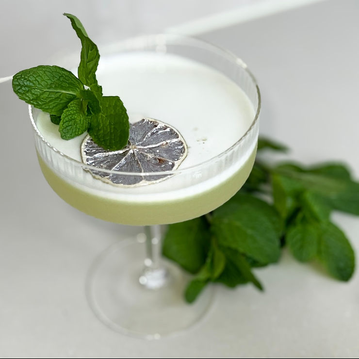 mojito style cocktail with mint and lime garnish