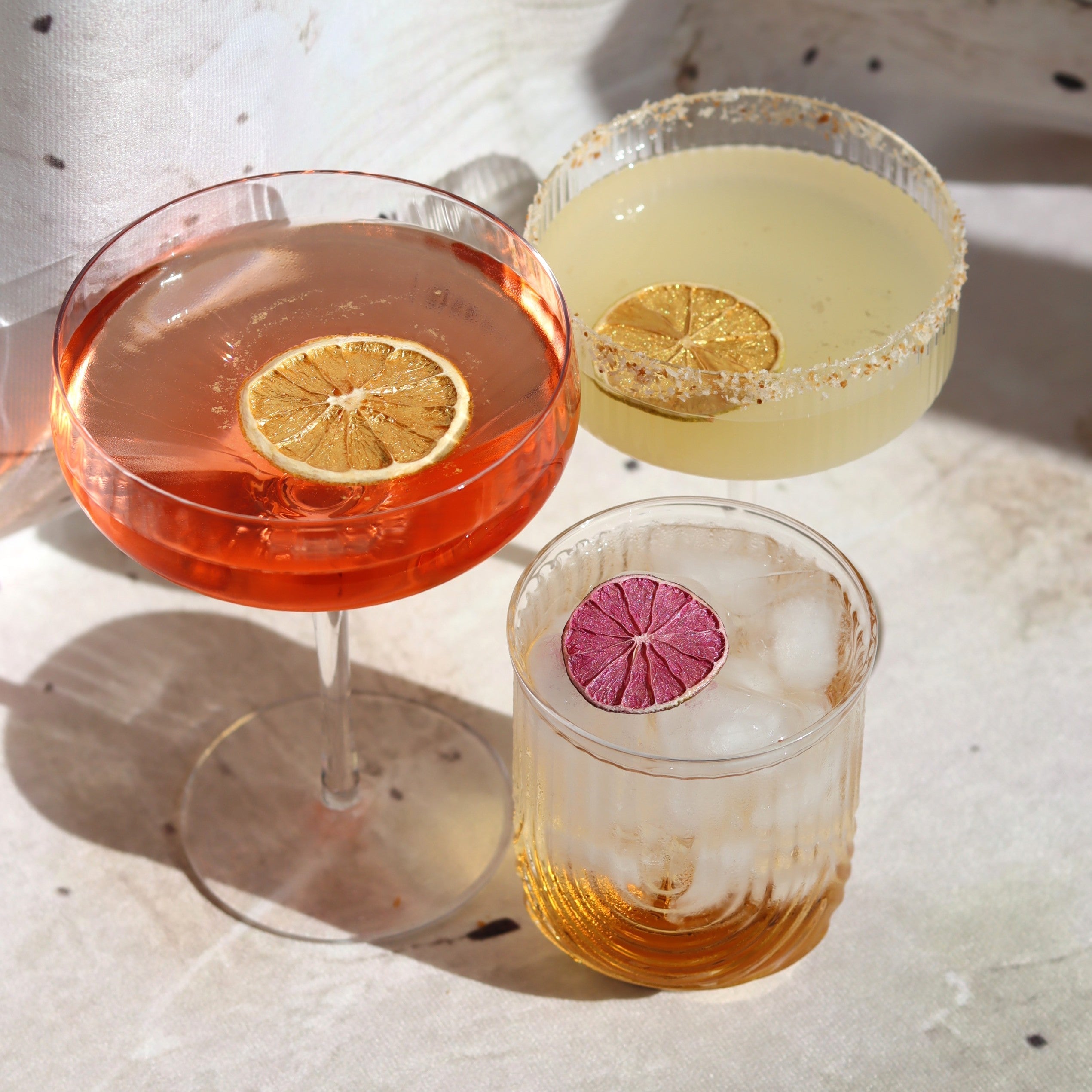 Beautiful cocktails with dehydrated fruit